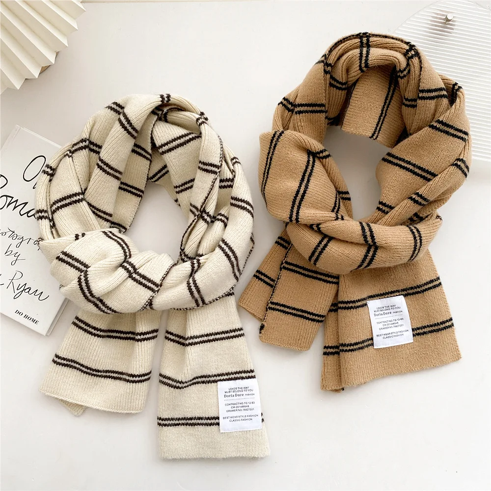 Women's Striped Long Scarf Autumn Winter Knitted Warm Shawl Girls Student Couple Fashion Decoration Scarves Accessories