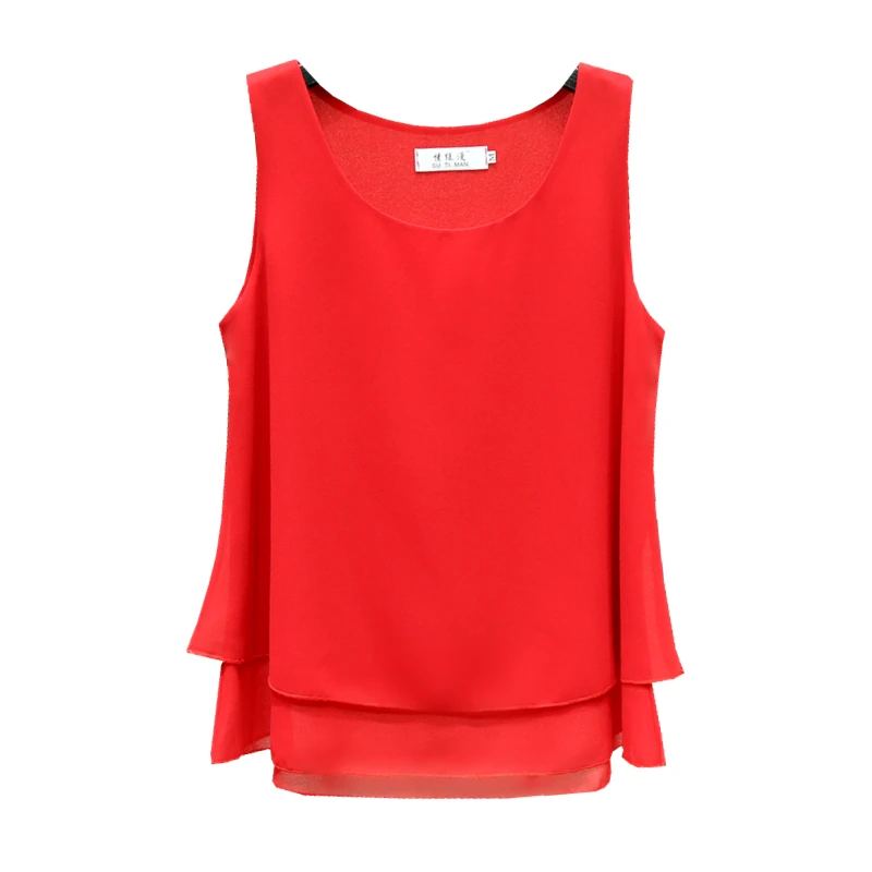 2022 Fashion Summer Chiffon Blouses Women Solid Loose blouse Sleeveless O-Neck Tops 13 Colors Blouse Shirts Tops blusa feminina