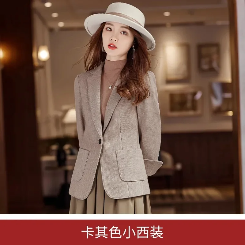 Women Woolen Autumn Winter Thickened Slim Suit Jacket 2023 Female New Small High-end Casual Plaid Woolen Cloth Coat Short Suit