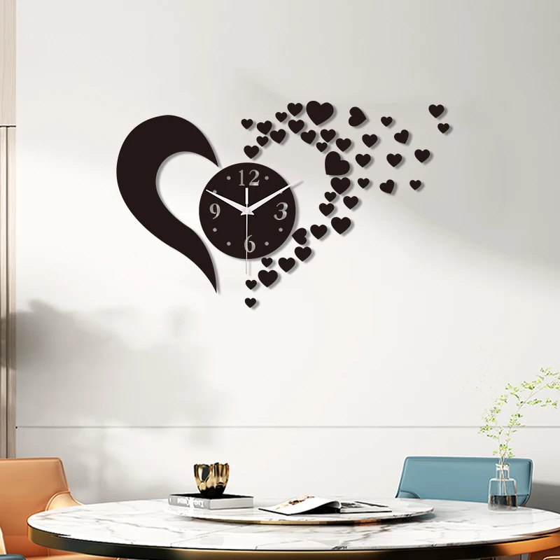 DIY heart-shaped wall clock with mirror acrylic heart-shaped frameless wall clock for living room and bedroom decoration