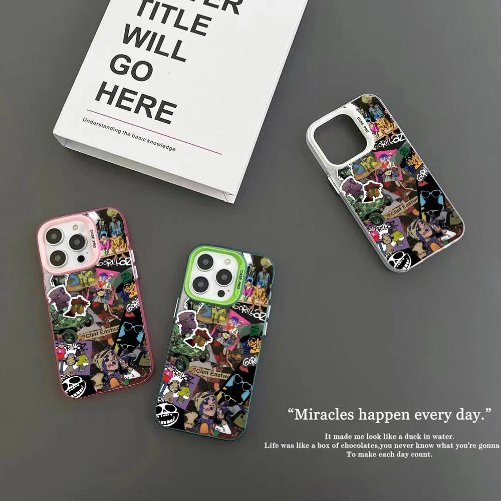 G-Gorillaz Rock Band Cartoon Phone Case IMD Color Silver Shell For IPhone 16 15 14 13 12 Pro Max Plus