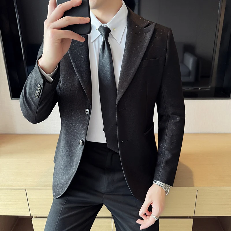 

Casual Briti Sle Men's Suit Jaet with iny Tead Flat Collar Spring 2026 Faionable Urban Youth Leisure West Coat