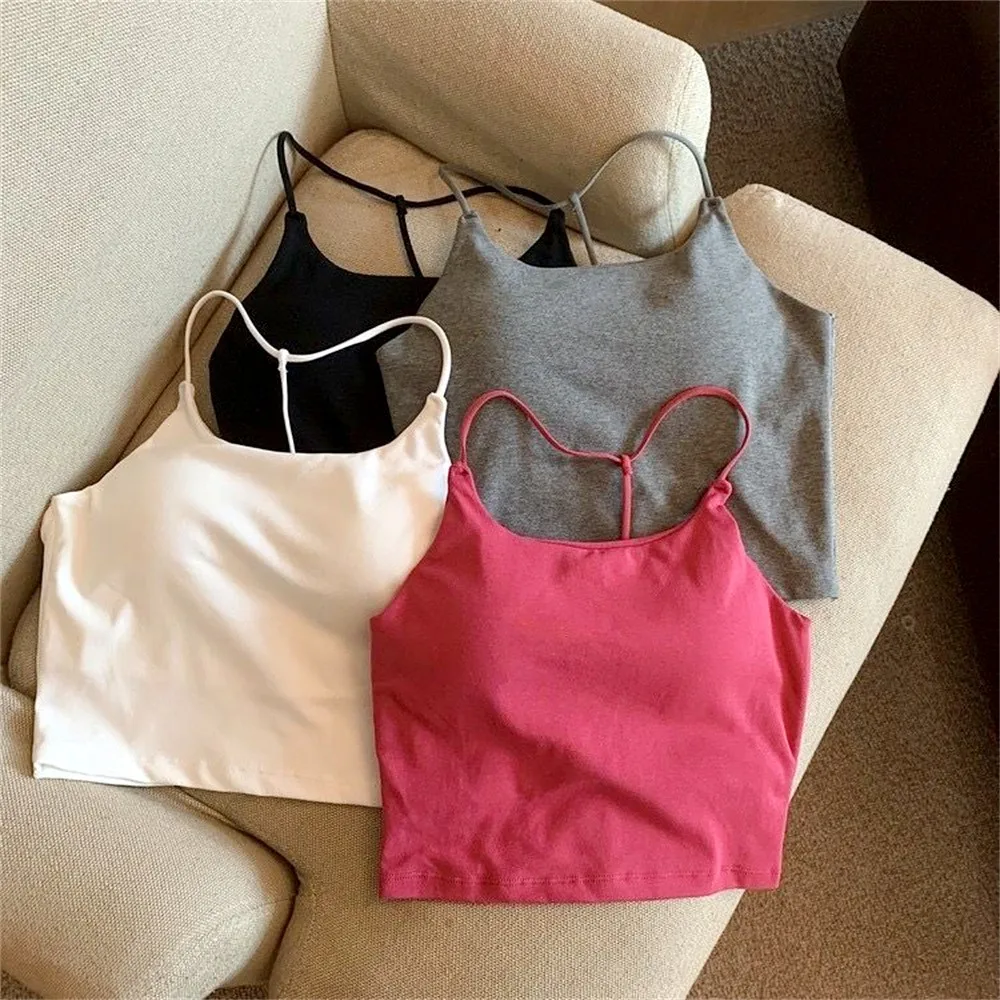 Women\'s Short Halter Sleeveless Crop Top Girls Sexy Wrapped Bras Underwear Tank Camisole Basic T-shirt Vest Lingerie Yoga Tops