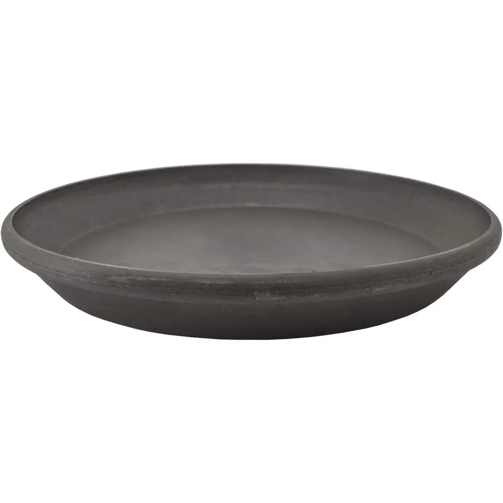 14-inch Plastic/Stone/Wood Composite Plant Drip Tray – No Drainage, Indoor/Outdoor Water Basin, Charcoal