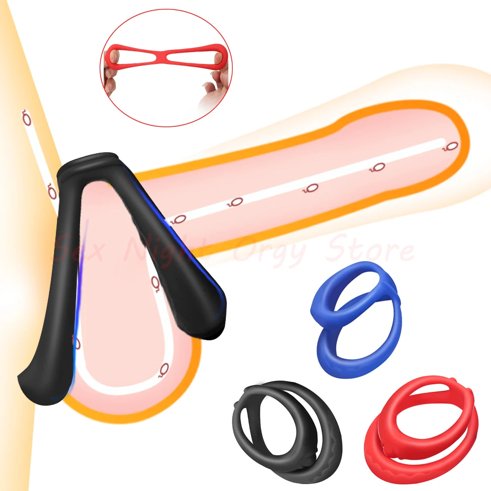 Double Penis Ring Reusable Silicone Semen Cock Ring Penis Enlargement Delay Ejaculation Sex Shop Sex Toy For Men Chastity Device