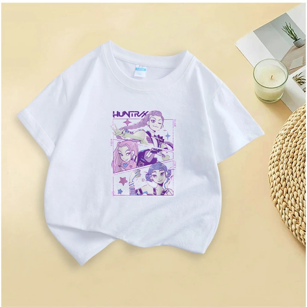 새로운 남아 여아 헌트릭스 만화 반팔 티셔츠 다양한 색상 니트 티셔츠 캐주얼 아동복 샘플 캐주얼 유아복