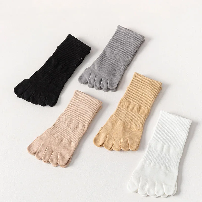 Chaussettes courtes absorbant la transpiration pour femmes, chaussettes Parker fendues, maille de document solide, cinq doigts, rinçage, bateau, printemps, été