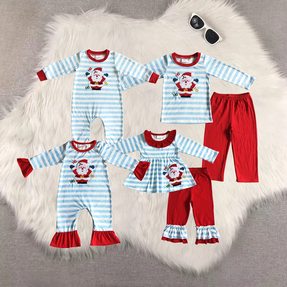 BLP0067 Wholesale Summer RTS rompers kids clothes boys embroidery Christmas long sleeve pants sets Boutique baby girl clothes