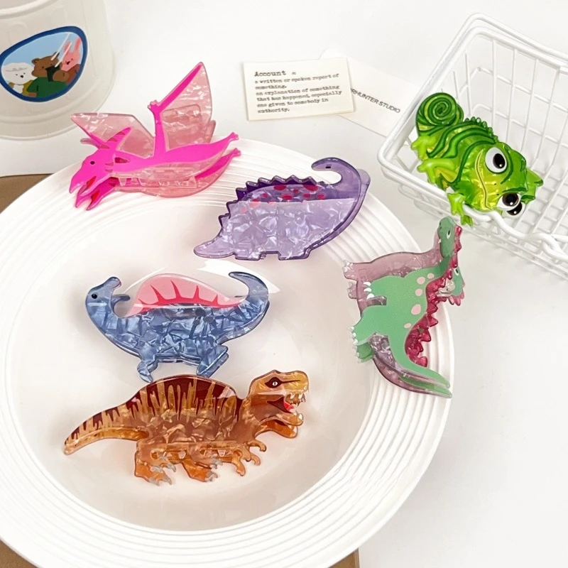 Cute Dinosaur Lizard Acrylic Hair Claw Clip Cartoon Animal Hair Clip For Back Head Updo Hairstyle Sweet Lovely Travel Decor Gift