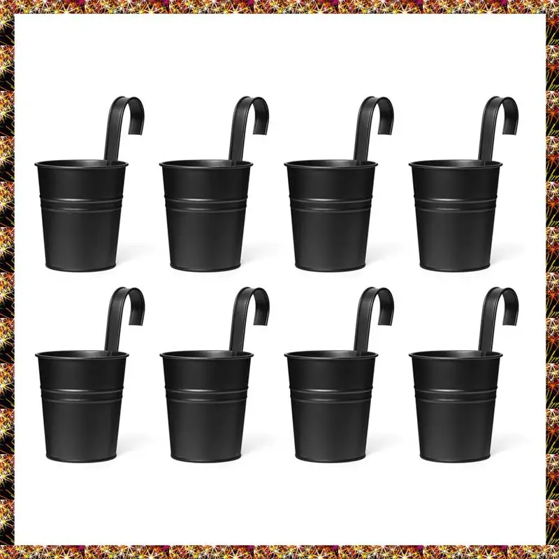 Maceta colgante, cubo de hierro y Metal, maceta para barandilla, soporte decorativo para flores de jardín, maceta colgante duradera (negro)