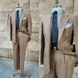 Houndstooth Wedding Suits For Men Notch Lapel Groom Wear Slim Fit Tuxedos Business Party  2 Pcs Coat Pants  Custom Made