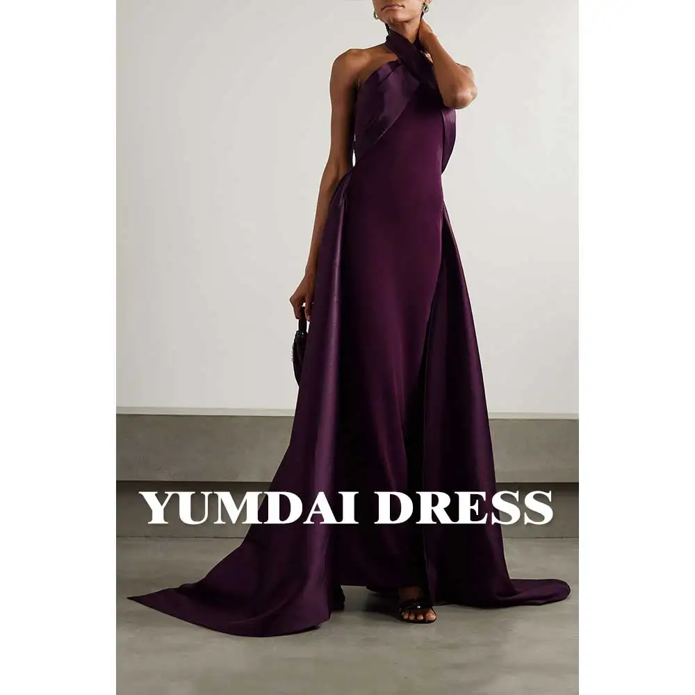 YUMDAI Elegant Purple Halter Gown Saudi Arabian Long Cape Wedding Ball Dress 2023 Black Formal Sleeveless Special Occasion Gown