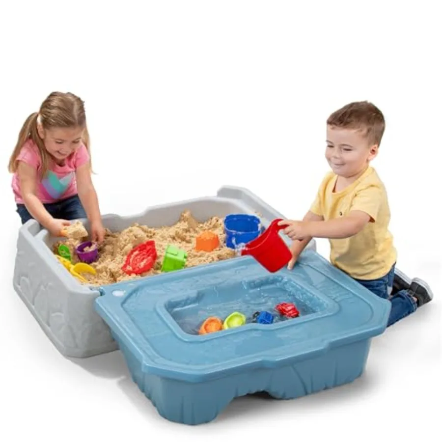 

Mountain Road Adventure Sandbox for Ages 1.5+, Plastic, Blue/Gray, Hinged Cover Double-Sided Sand/Water Sensory Play Table with