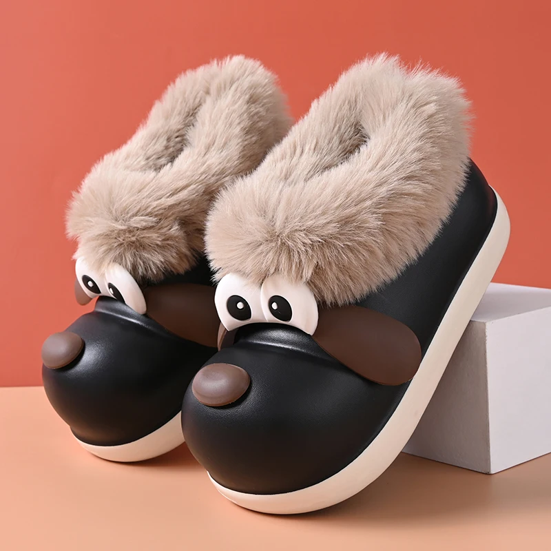 Winter Plush Clogs for Children Kids Warm Slip Ons Cotton Shoes Cute Cartoon Snow Boots for Boys Girls Anti-slippery Waterproof