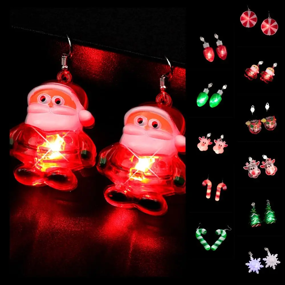 

Electric Merry Christmas Earrings Santa Claus Christmas Tree Xmas Dangle Ear Clips Jewelry Shiny Luminous Christmas Pendant