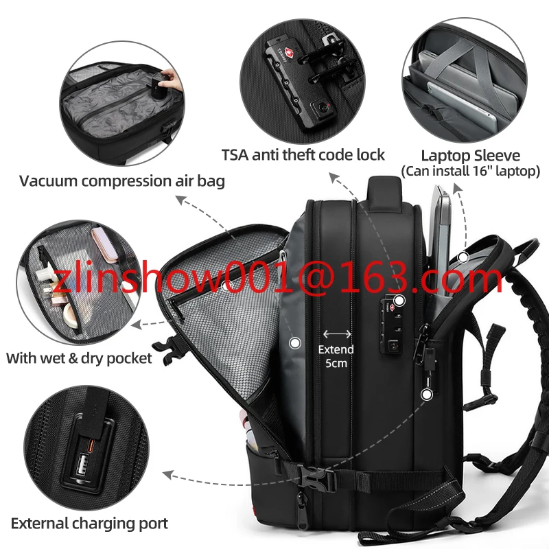 Mochila De vacío con ajuste De tamaño De avión con puerto USB Sac a Dos Airbag Mochila De Viaje Mochila De viaje para ordenador portátil Mochila De vacío