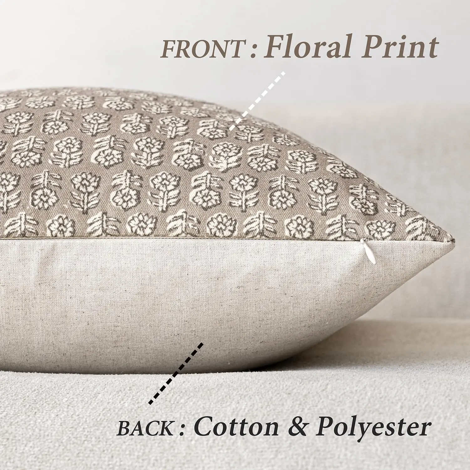 Set of 2 Decorative Neutral Floral Print Throw Pillow Covers Vintage Accent Farmhouse Cushion Covers Boho Home Decor for Couch