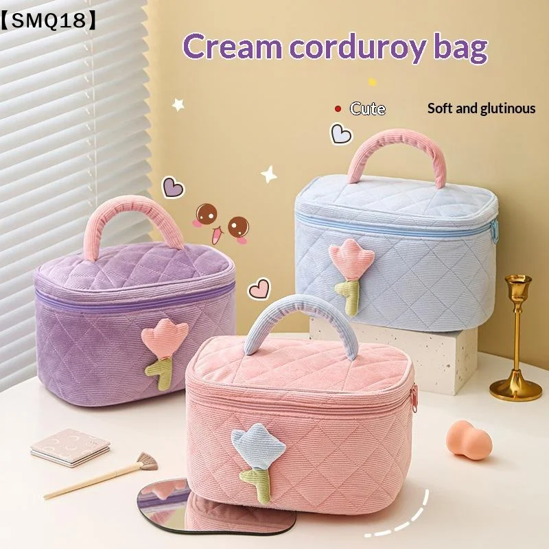 1Pcs Travel Business Trip Cosmetics Storage Bag Dopamine Kawaii Portable Large Capacity Corduroy Toiletry Bag Women's Bag【SMQ】