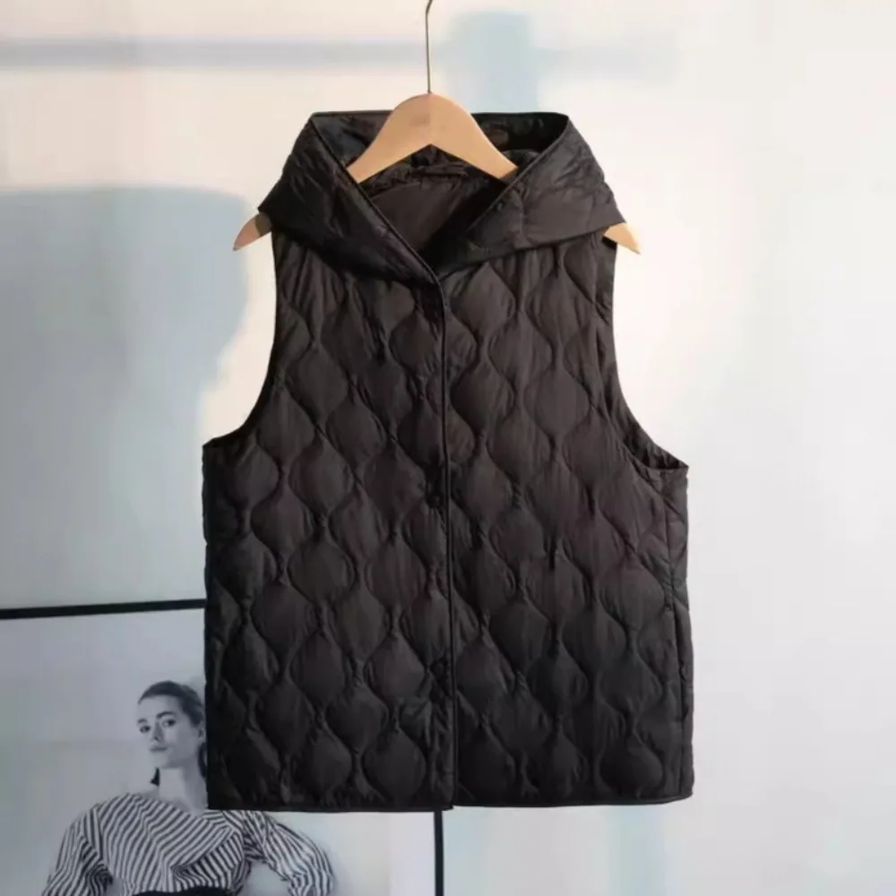 2025 New Arrivals Women Fashion Ultralight Thin Hooded Down Jackets Spring Autumn Female Slim Fit Sleeveless Puffer Coat