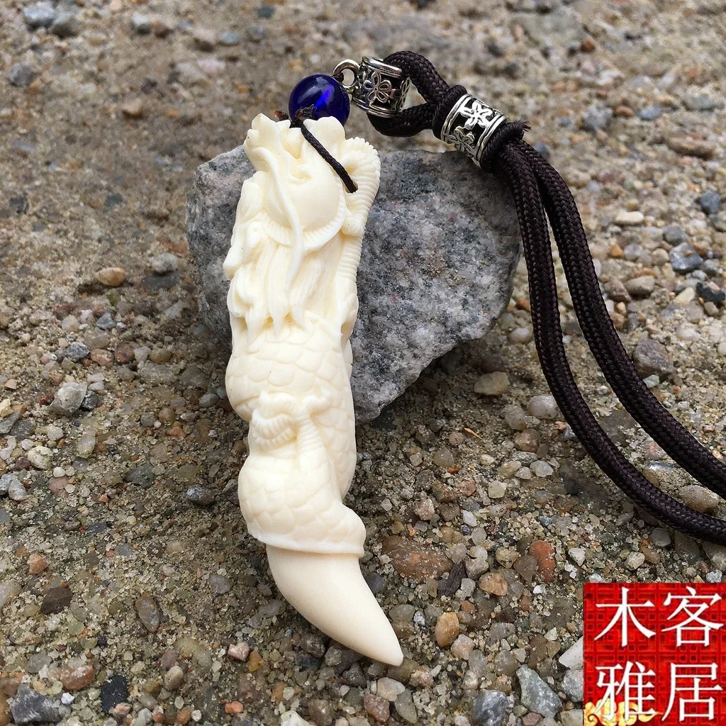 Ivory fruit dragon Tooth Pendant, mammoth dog tooth, wolf tooth, sharp bone, carved male and female Necklace