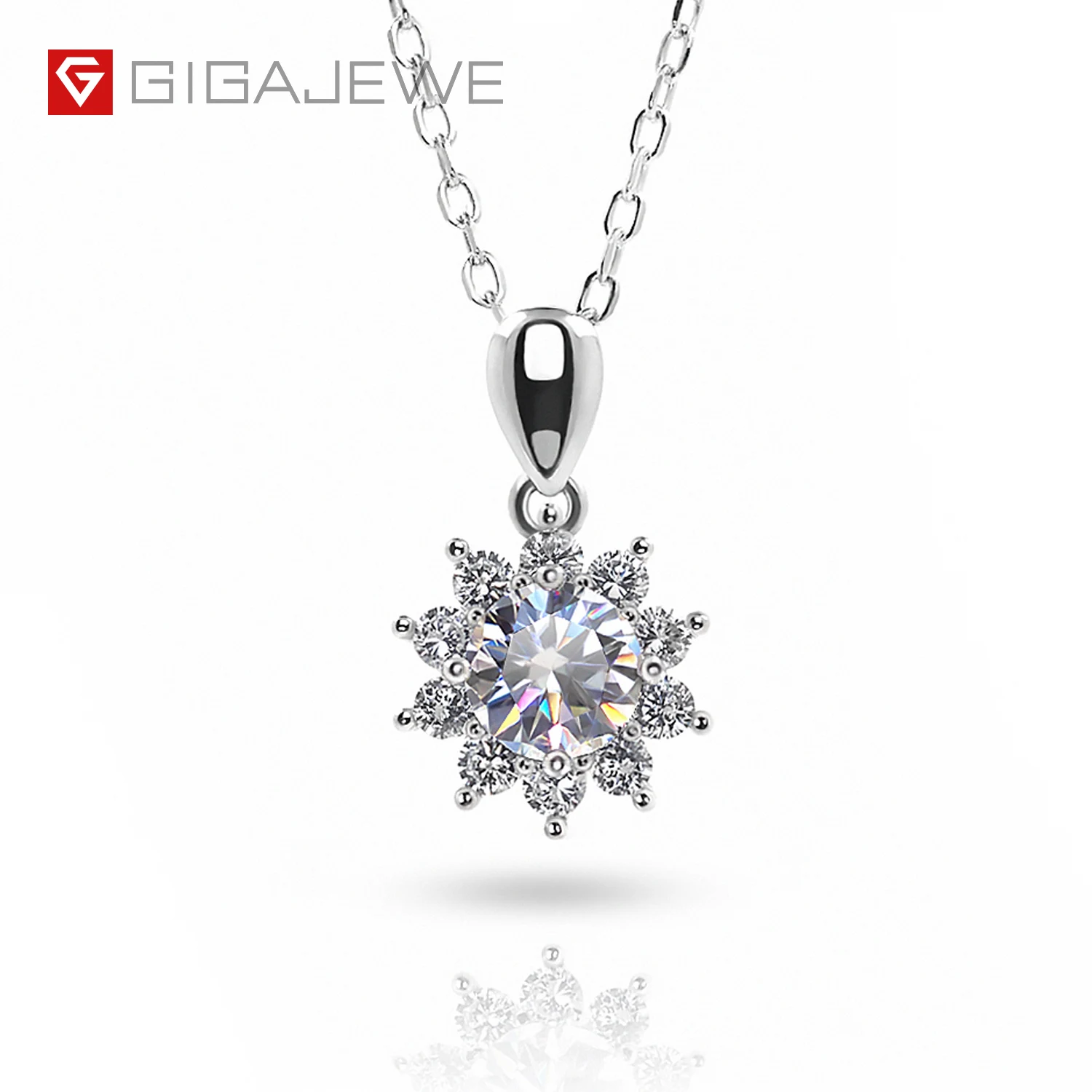 

GIGAJEWE 1ct Moissanite Diamond Necklace Round Cut 925 Sterling Silver Pendant Gift