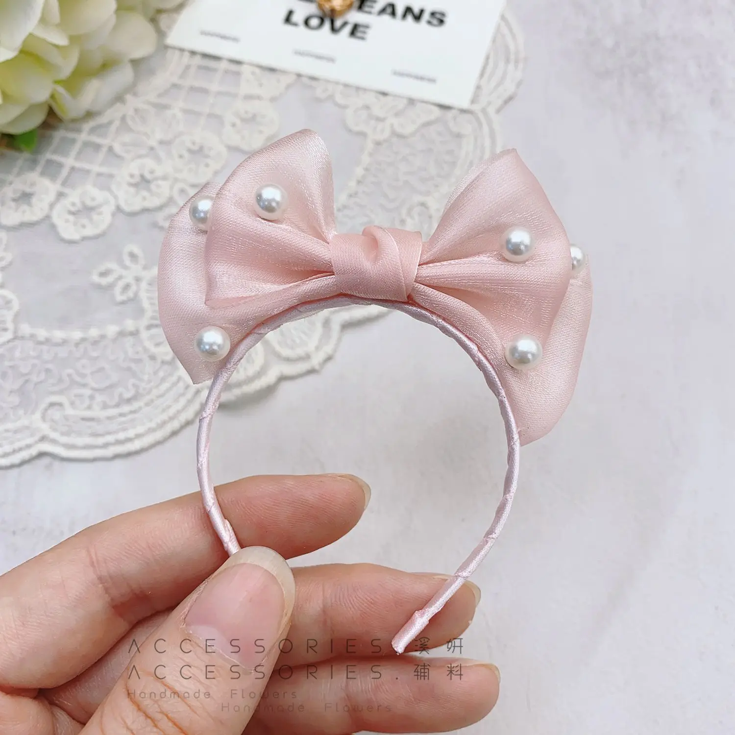 Ubranka dla lalek Labubu Labubu 1. i 3. generacji, opaska Labubu, DIY, perłowa włóczka, perłowa kokarda Labubu, opaska dla lalek BJD, kwiat do włosów dla lalek