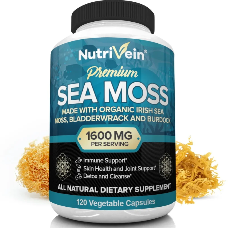 

Органические капсулы Sea Moss 1600 мг, иммунная поддержка/здоровье кожи и поддержка суставов/Детоксикация и очищение