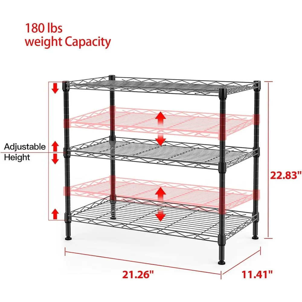 SINGAYE-prateleira ajustável do metal, unidade do armazenamento, shelving do fio, preto, 21,26 "W x 11,41" D x 22,83 "H, 3 prateleiras