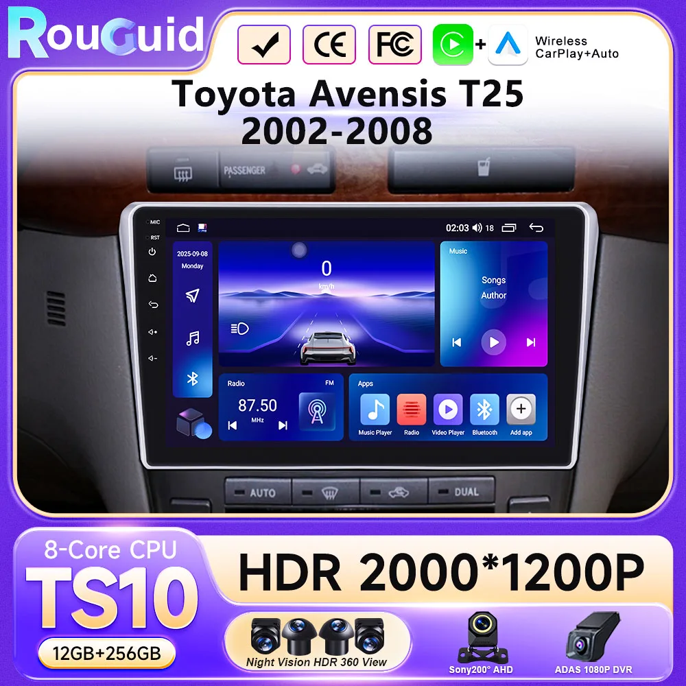 

For Toyota Avensis T25 2002 2003 2004 2005 2006 2007 2008 Carplay Android Auto Car Radio GPS Touch Screen Head Unit FM Autoradio