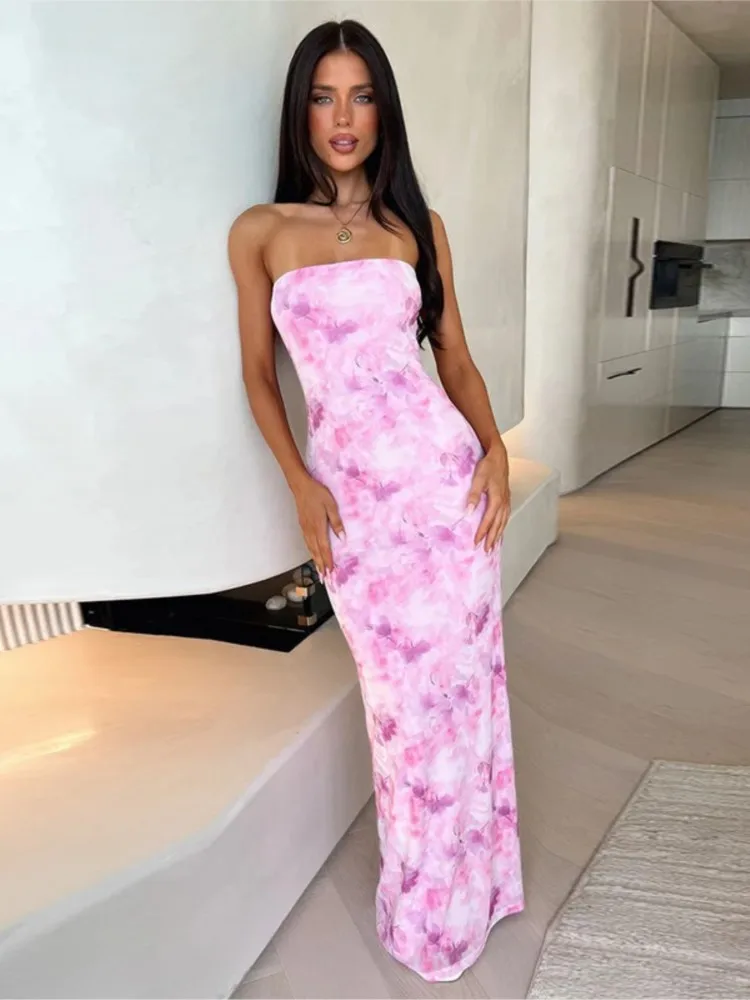 女性の胸ラッピングバックルボディコンファッションプリントマキシドレスセクシーでエレガントなカジュアルロングドレスパーティークラブストリートサマードレス