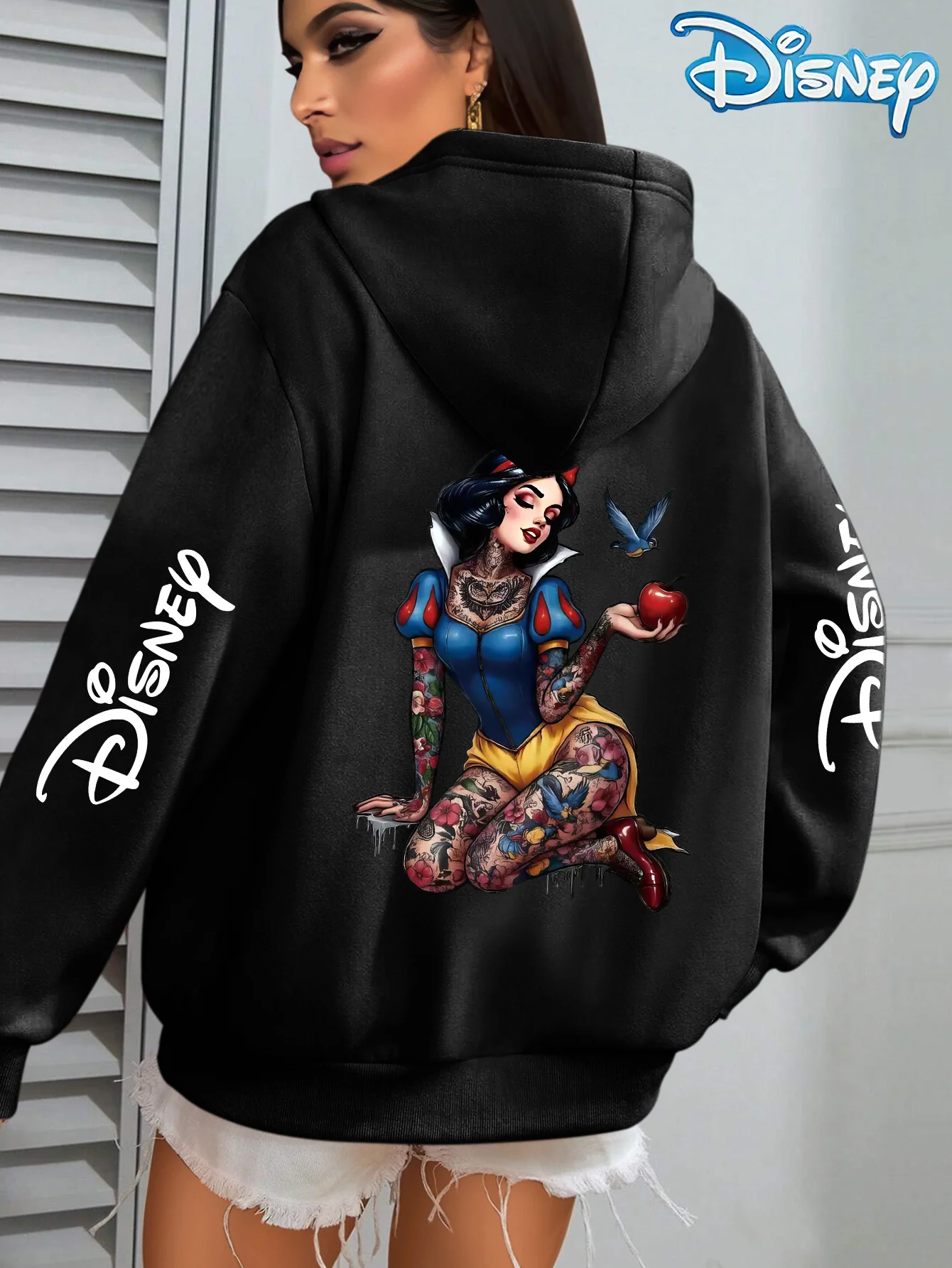 Sweat-shirt à capuche en polaire pour femmes, motif Disney blanc neige, automne et hiver, unisexe, Streetwear, surdimensionné, ample, décontracté