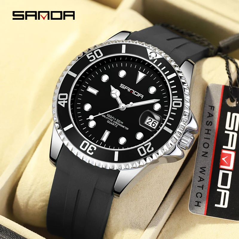 SANDA Hot Sell Men Quatrz Watch Sport Mens Watches Top Brand Luxury Waterproof Silicone Quartz Clock Men Relogio Masculino 7018