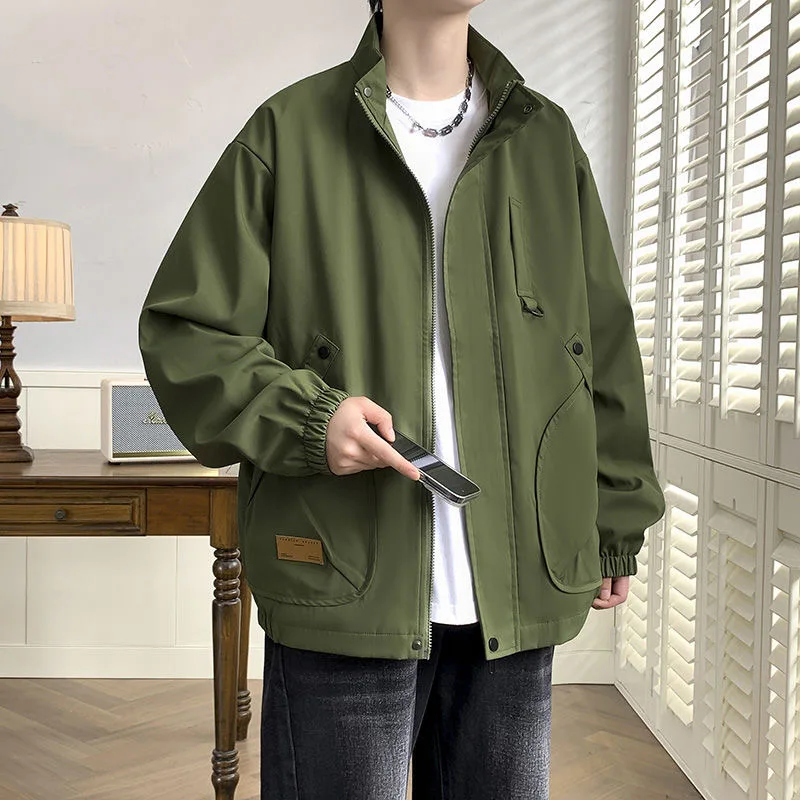 

Новая мужская повседневная куртка свободного кроя 2024 года: модная верхняя одежда для работы, весна-осень, стильный дизайн, длинный рукав, воротник-стойка