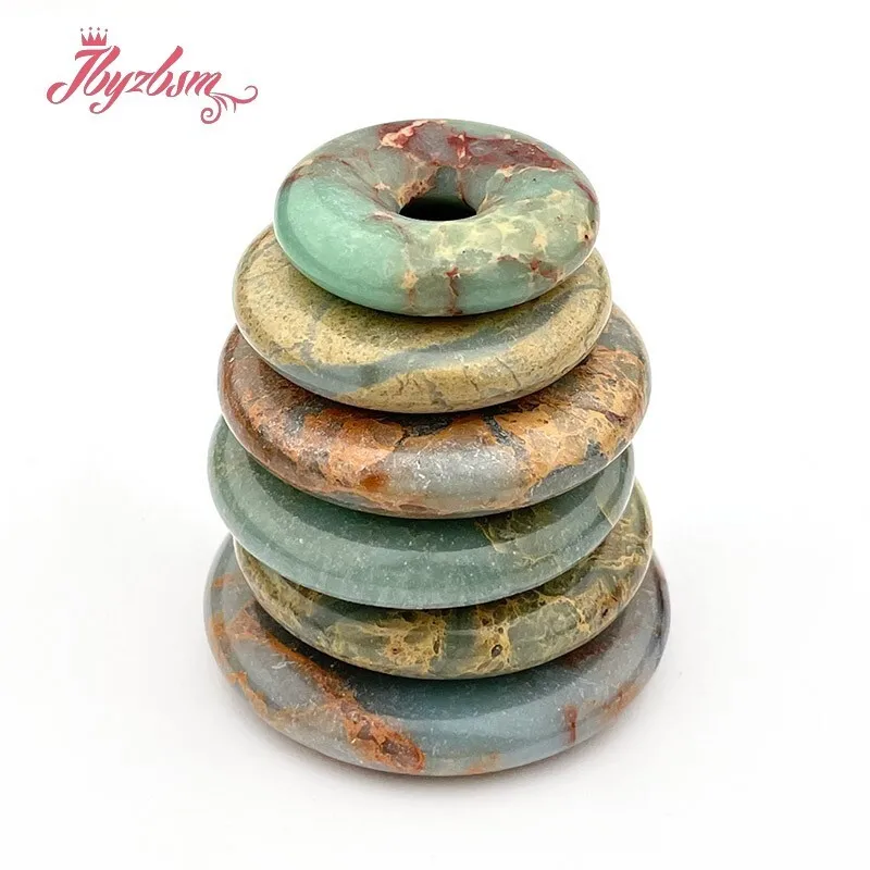 Natural Shoushan Stone Donut Circle Round Multicolor Beads Stone For Necklace Pandant Earring Jewelry Making 1 Pcs 25/30/35mm