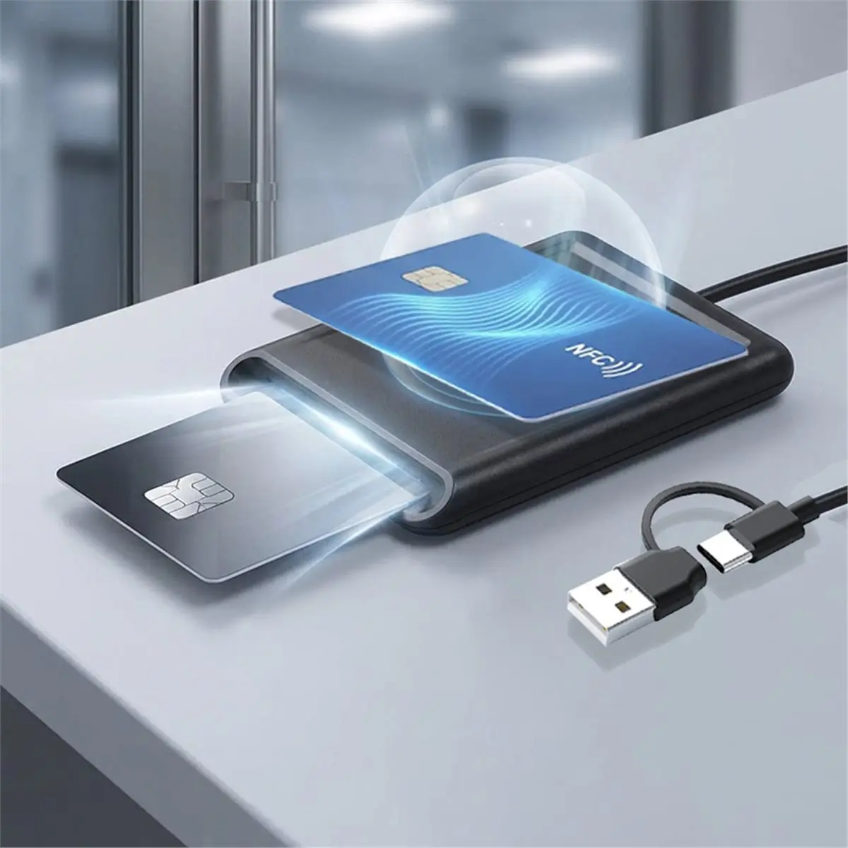 Reader Type-C 2-in-1 Multi IC ID Smart Card Reader for Secure Authentication
