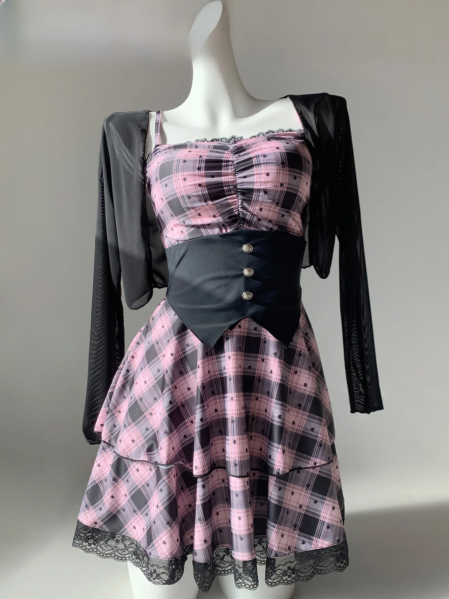 

Готический ретро-купальник в клетку для женщин, цельный, с эффектом похудения, с юбкой, длинными рукавами, из нейлона, лайкры и полиэстера, устойчивый к хлору