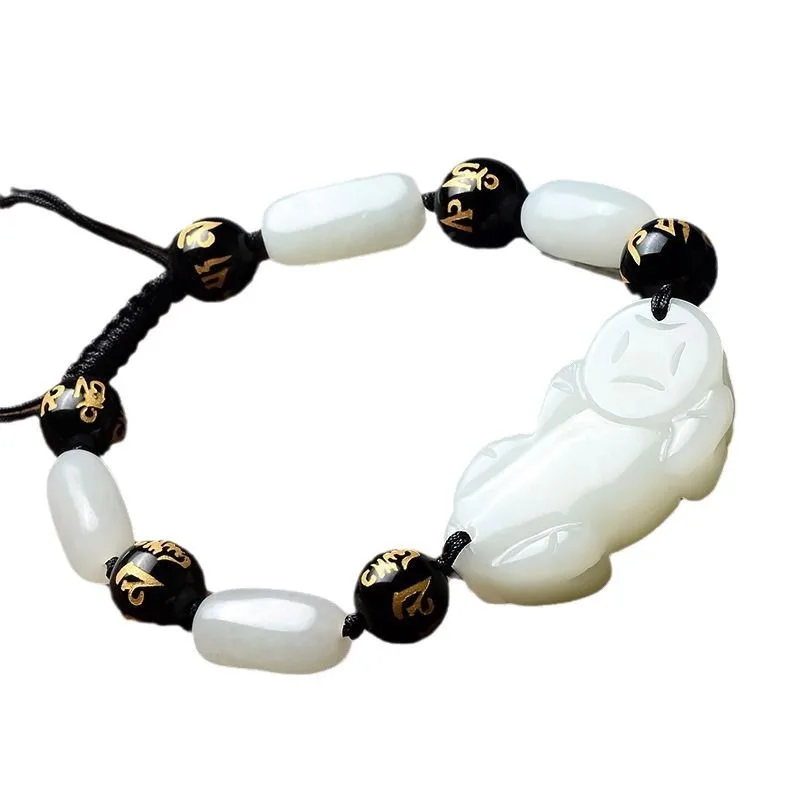 Hotan White Men And Women, Jade , Pixiu Bead Bracelet