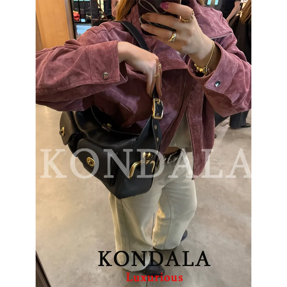 KONDALA Lässige, schicke Wildleder-Bomberjacke für Damen, langärmelig, mit Reißverschluss, Stehkragen, Damenmantel, Herbst/Winter, mit Taschen, Streetwear-Jacke – Detail 4