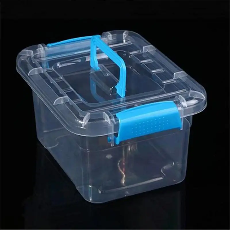 Large Plastic Storage Box with Lid Portable Transparent Blue Box Kids Toys Student Stationery Container Cosmetics Sorting Box