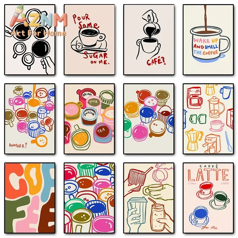 Aesthetic Retro Kitchen Another Coffee Latte Tea Trendy Poster Prints Canvas Painting Wall Art Picture Cafe Dining Room Decor