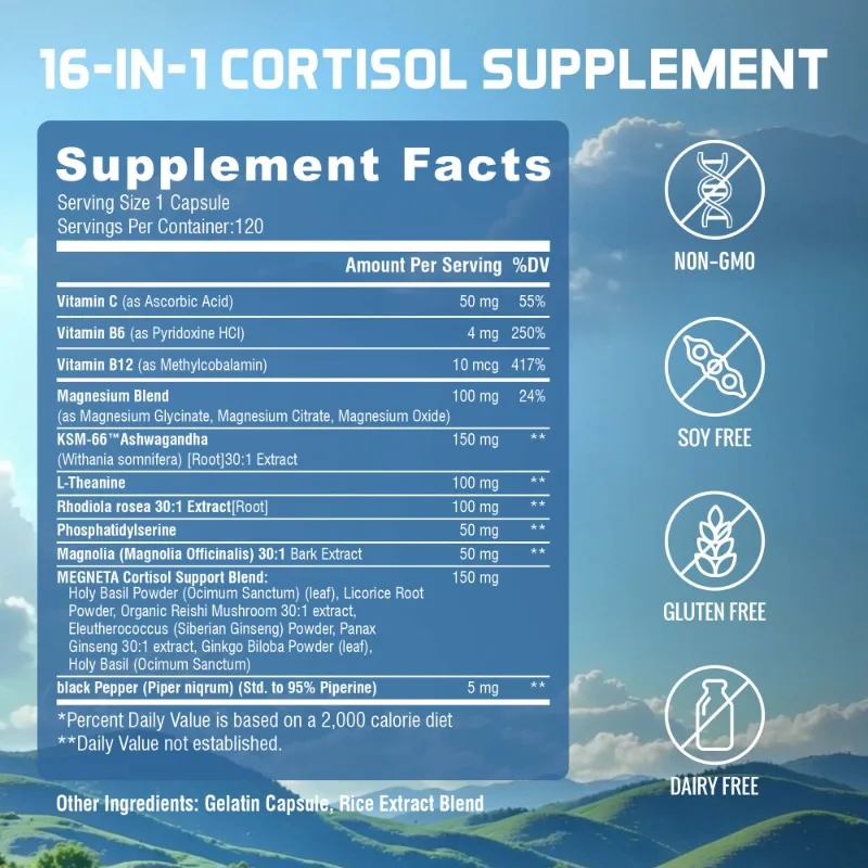 Cortisol Calm - Reduces Cortisol Levels, Improves Mental Clarity and Focus, Reduces Fatigue - L-Theanine Magnesium Ashwagandha