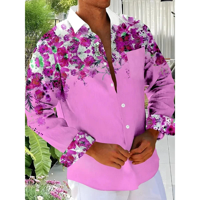 Gradient Floral Abstract Men's Shirt 3D Printing Unisex Casual Fashion Long Sleeve Shirt Lapel Single Breasted Unisex Clothing