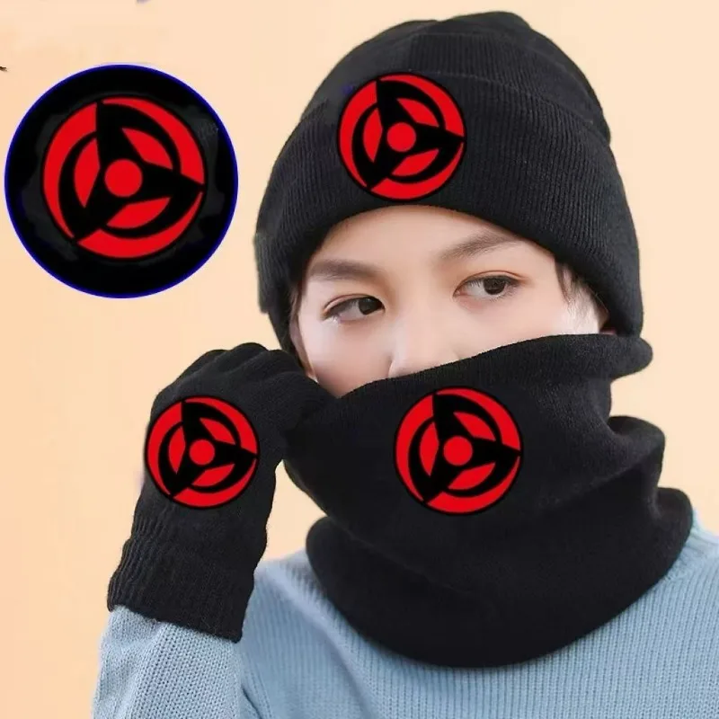 นารูโตะ อุซึมากิ นารูโตะ อุจิวะ ซาสึเกะ สินค้าอนิเมะสร้างสรรค์คุณภาพสูง หมวกไหมพรมอุ่นๆ ผ้าพันคอการ์ตูนแบบส่วนตัวสำหรับฤดูหนาว