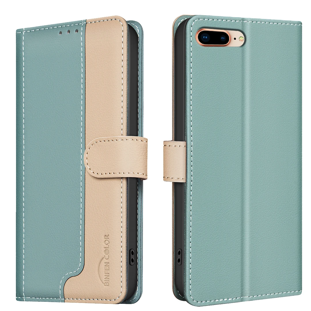 

For Apple iphone 6 Plus / 7 Plus / 8 Plus Phone Case Protective Case Color-Blocked RFID Soft Shell Flip Leather Case