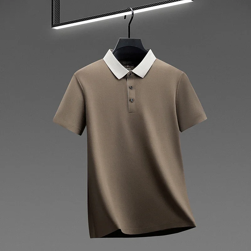 2026 New Men's Contrast Collar Polo Shirt Cool Quick Dry Fabric Short Sleeve Top For Office And Daily Activities
