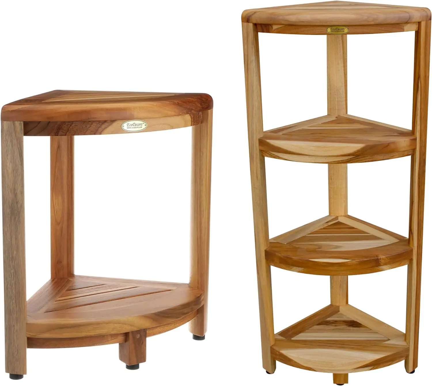 

EcoDecors Teak Shower Stool & 4-Tier Shelf Bundle, 18 inches, 38 inches, Round, Durable, Woman-Owned Enterprise