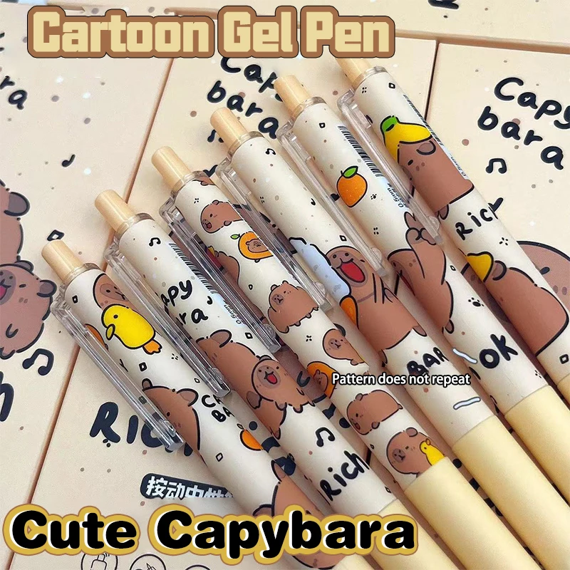 6Pcs Kawaii Cartoon Capybara Gel Pen Cute Quick-Drying Writing Smooth Pressing Neutral Pen School Supplies Aesthetic Stationery