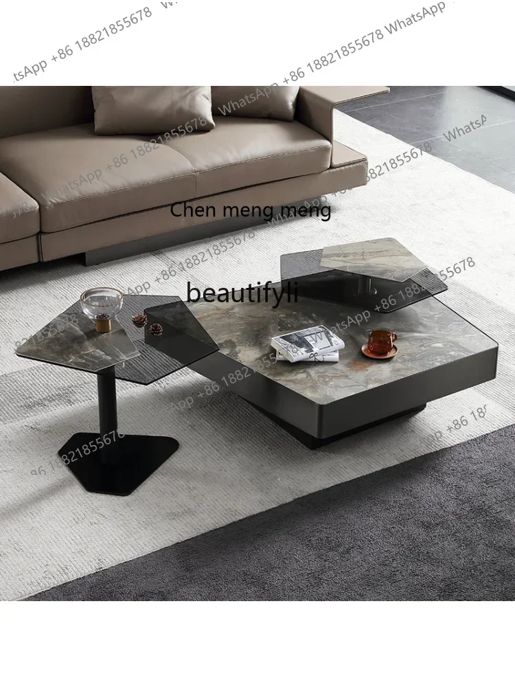 

ss7486 Nordic Modern Special-Shaped Stone Plate Glass Light Luxury Small Apartment Creative Rotatable Tea Table Combination furn