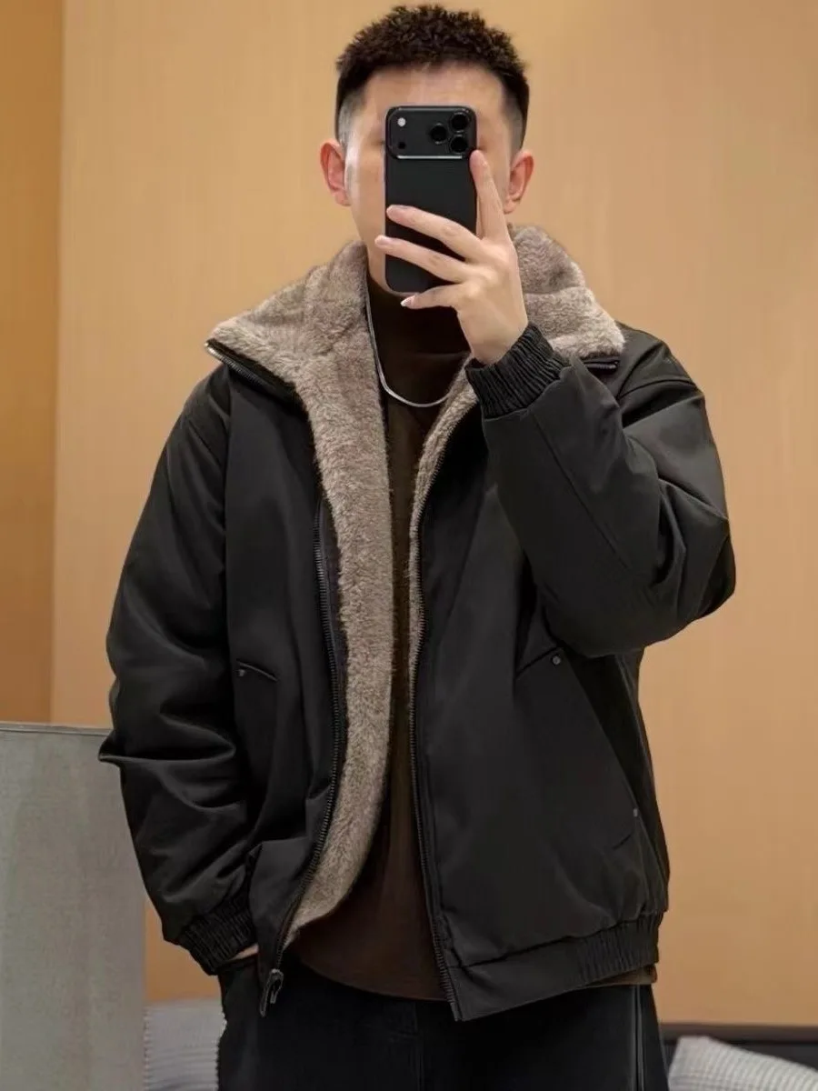 

Men's Double-Sided Wear American Sle Faux Suede Collar Mountain Eagle Jaet Winter Heavyweight Faion Fce Lined Thi ...