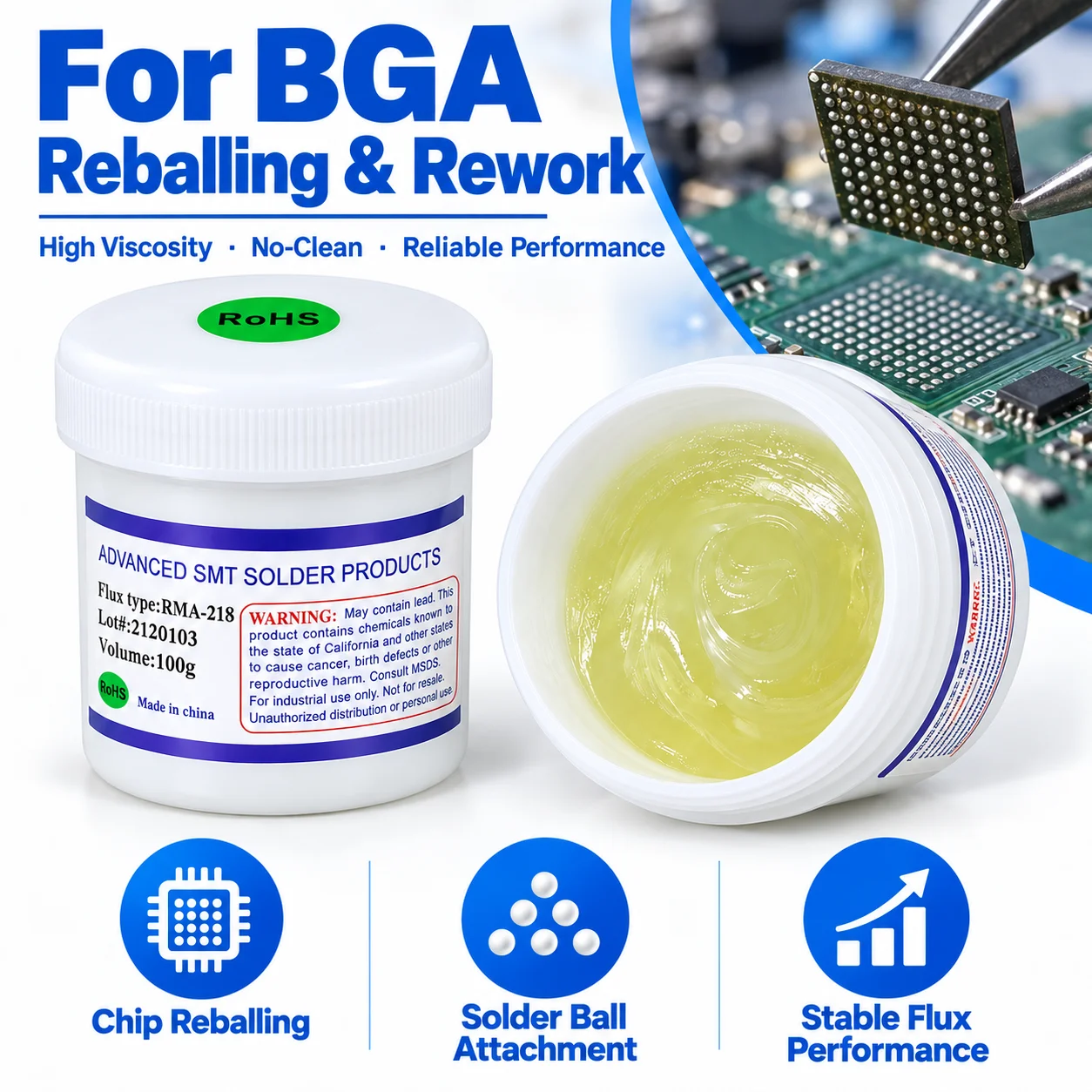 RMA-218 100g No-Clean BGA Soldering Flux Paste for SMT SMD Reballing PCB Motherboard Phone Repair